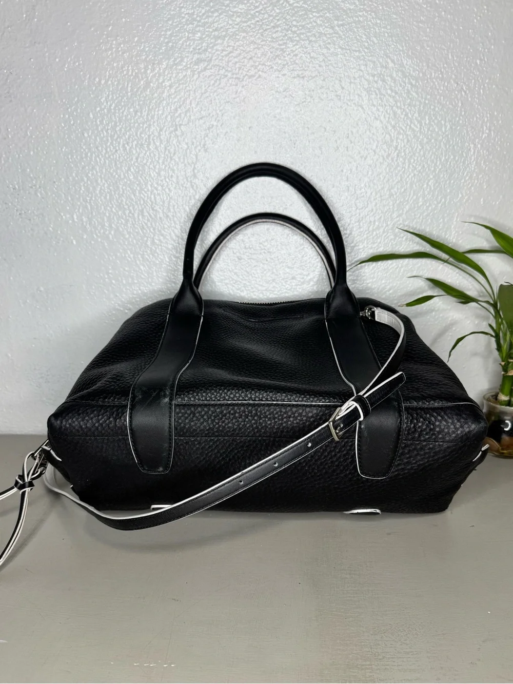 Coach - Bleecker Preston Black Pebbled Leather Satchel Large 14” White Trim